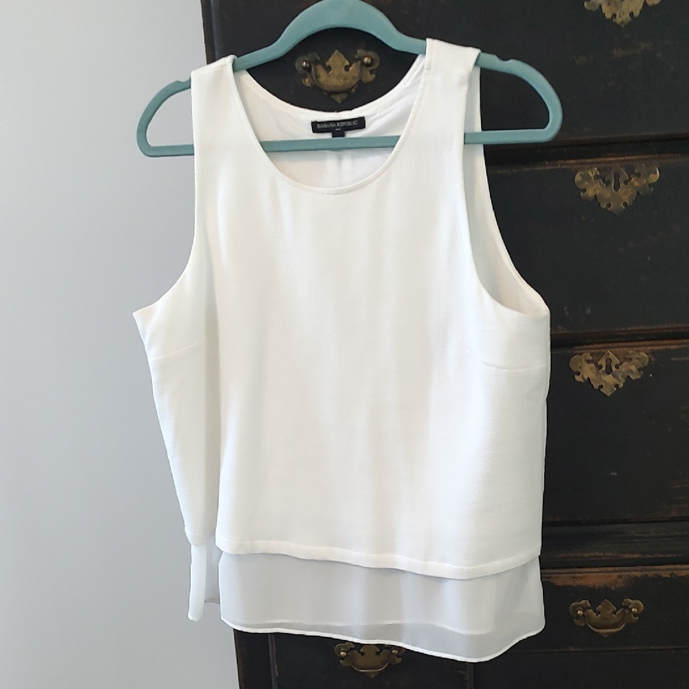 Banana Republic White Asymmetrical Layered Tank Top